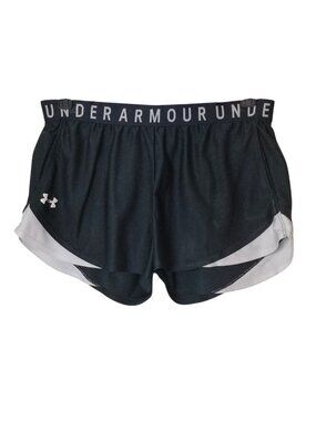 Under Armour Womens L Running Shorts Play Up HeatGear Loose Fit Black White Spor